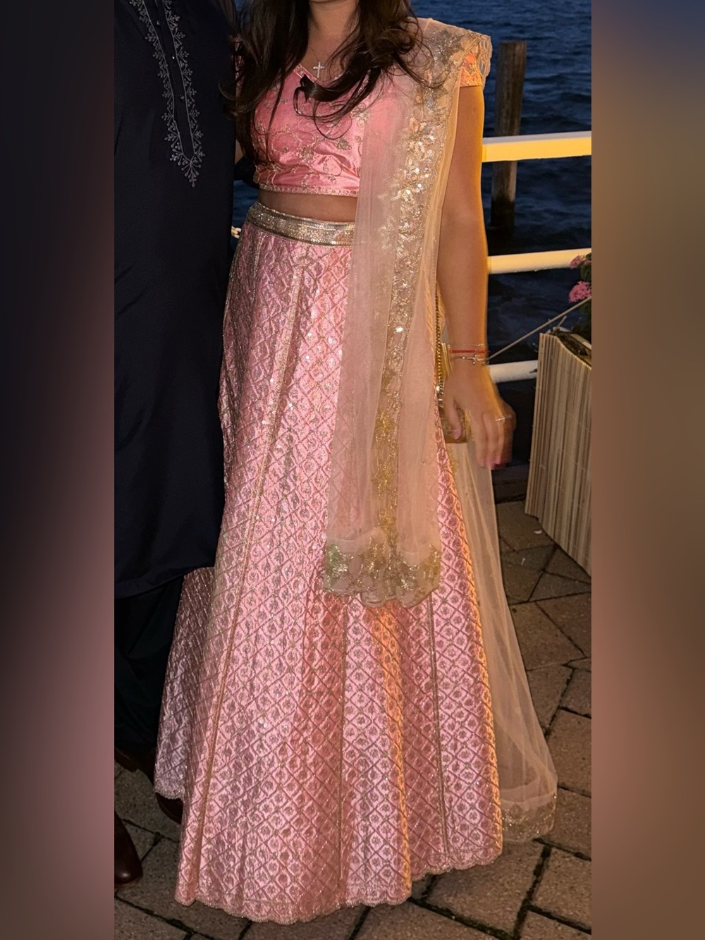 Girls Pink Embroidered Lehenga Choli with Gold Accents